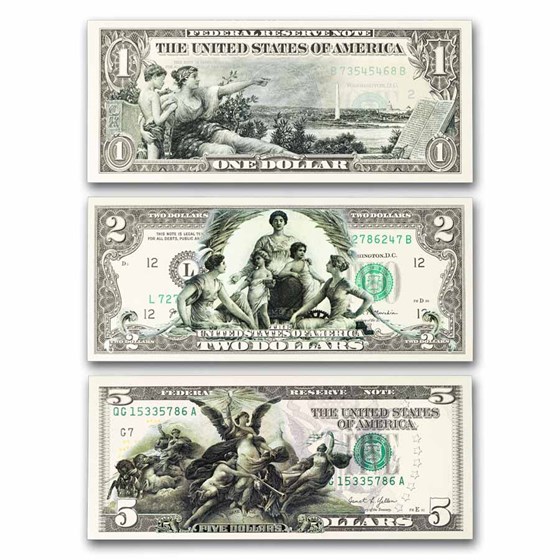 Educational Series Set on Modern Legal Tender $1, $2, and $5