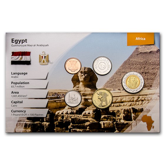 Egypt 1 Piastre-1 Pound 5-Coin Set BU (Landscape Pkg) Egypt 1 Piastre-1 Pound 5-Coin Set BU (Landscape Pkg)