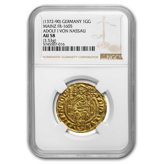 Electorate of Mainz AV Goldengulden (1372-1390 AD) AU-58 NGC Electorate of Mainz AV Goldengulden (1372-1390 AD) AU-58 NGC