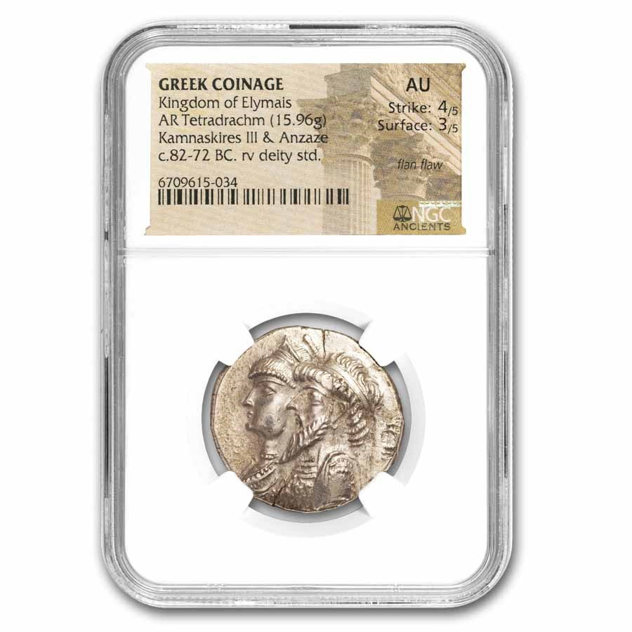Elymais AR Tetradrachm Kamnaskires III/Ananze 82-72 BC AU NGC 4/3