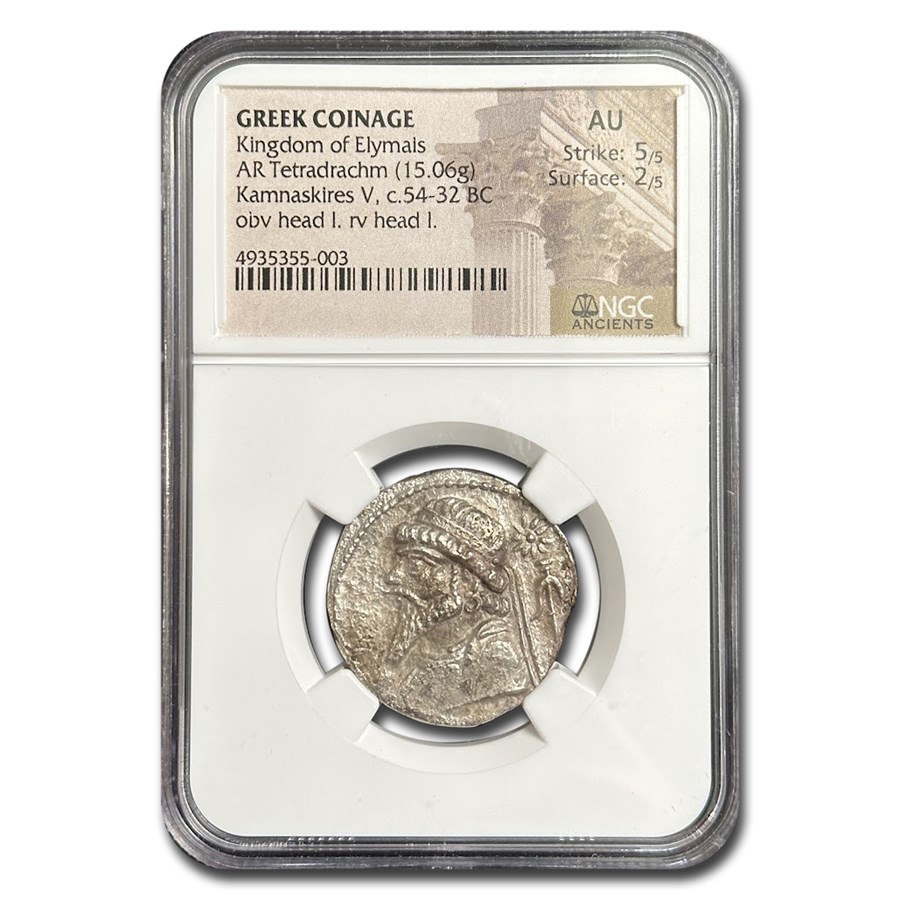 Elymais AR Tetradrachm Kamnaskires V (54-32 BC) AU NGC