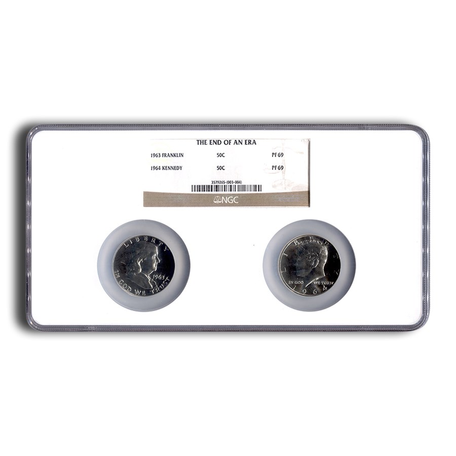 "End of an Era" 1963 Franklin and 1964 Kennedy Halves PF-69 NGC