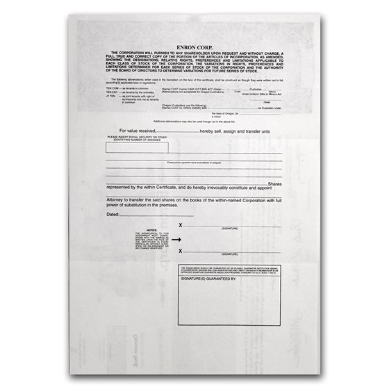 Buy Enron Corp Stock Certificate APMEX