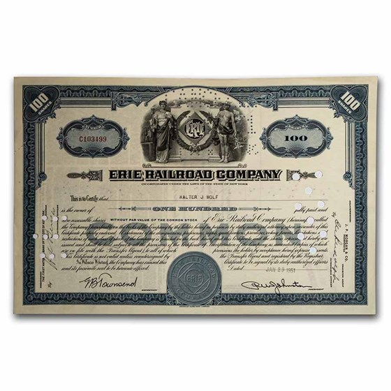 Erie Railroad Company Stock Certificate (Blue) Erie Railroad Company Stock Certificate (Blue)