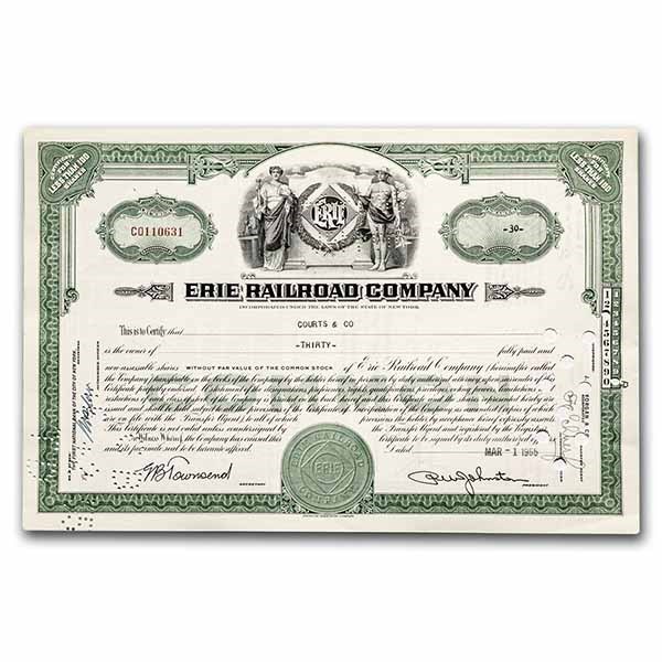 Erie Railroad Company Stock Certificate (Green)