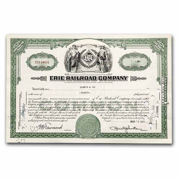 Erie Railroad Company Stock Certificate (Green)