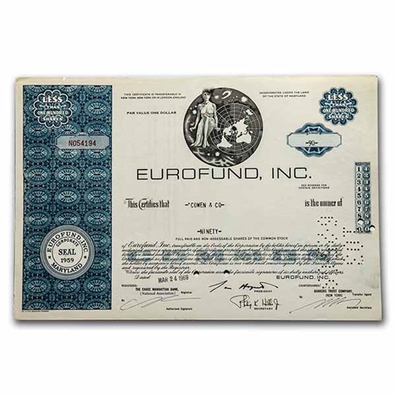 Eurofund, Inc. Stock Certificate (Blue) Eurofund, Inc. Stock Certificate (Blue)