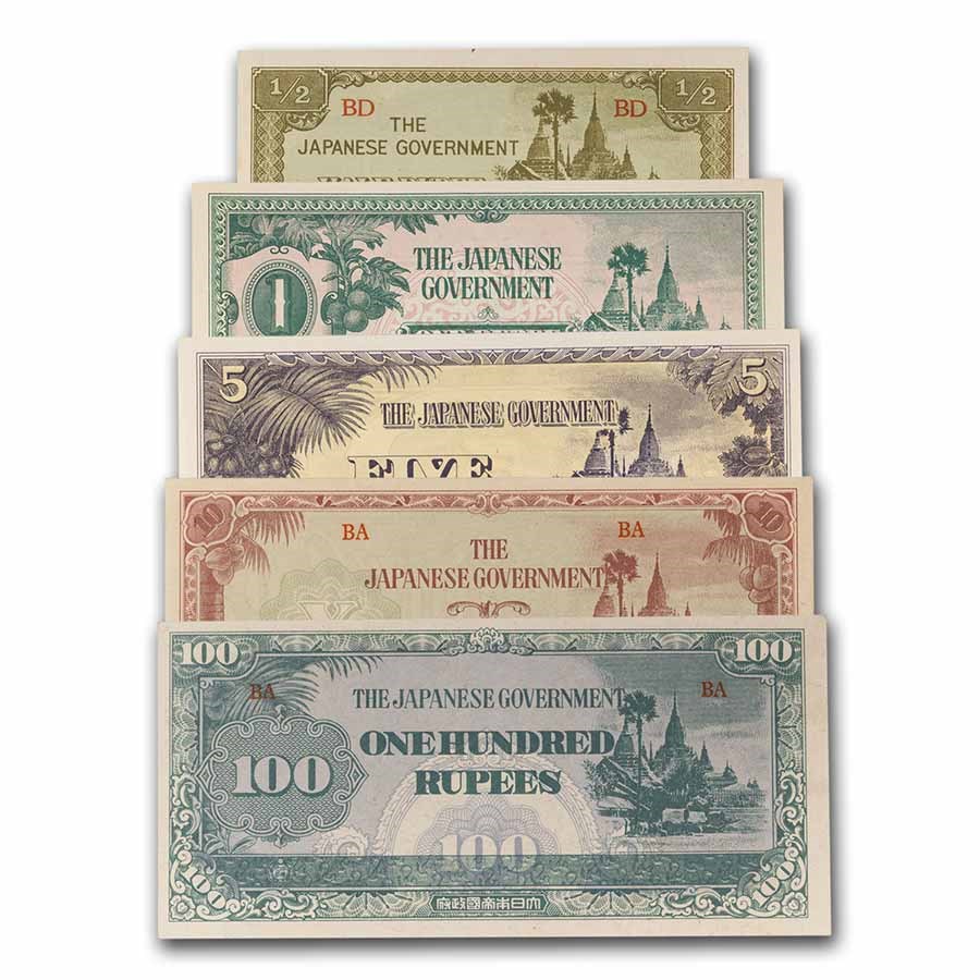 Fall of Rangoon Japanese Invasion of Burma 5-Note Set
