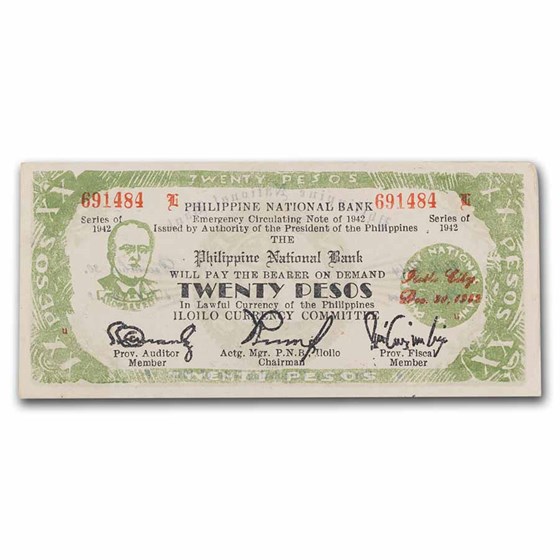 FDR Philippines Guerilla Currency 20 Pesos Banknote