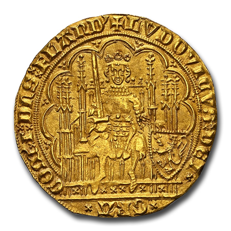 Flanders Gold Chaise d'Or Louis II de Mâle (1346-1384) MS-64 NGC
