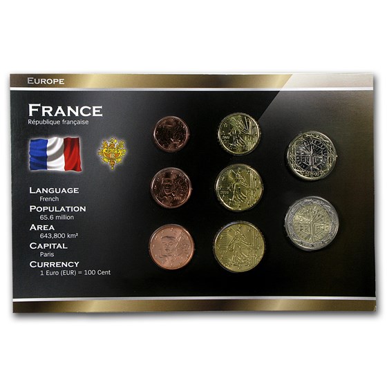 France 1 Cent-2 Euro 8-Coin Euro Set BU France 1 Cent-2 Euro 8-Coin Euro Set BU