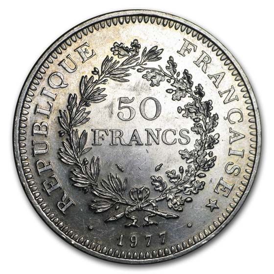France Silver 50 Francs Hercules (1974-1979) Cleaned