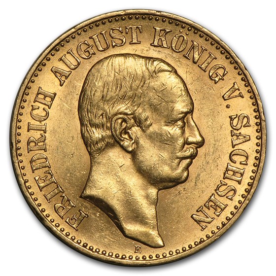 Germany Gold 20 Mark Saxony Friedrich August (1905-1914) Avg Circ