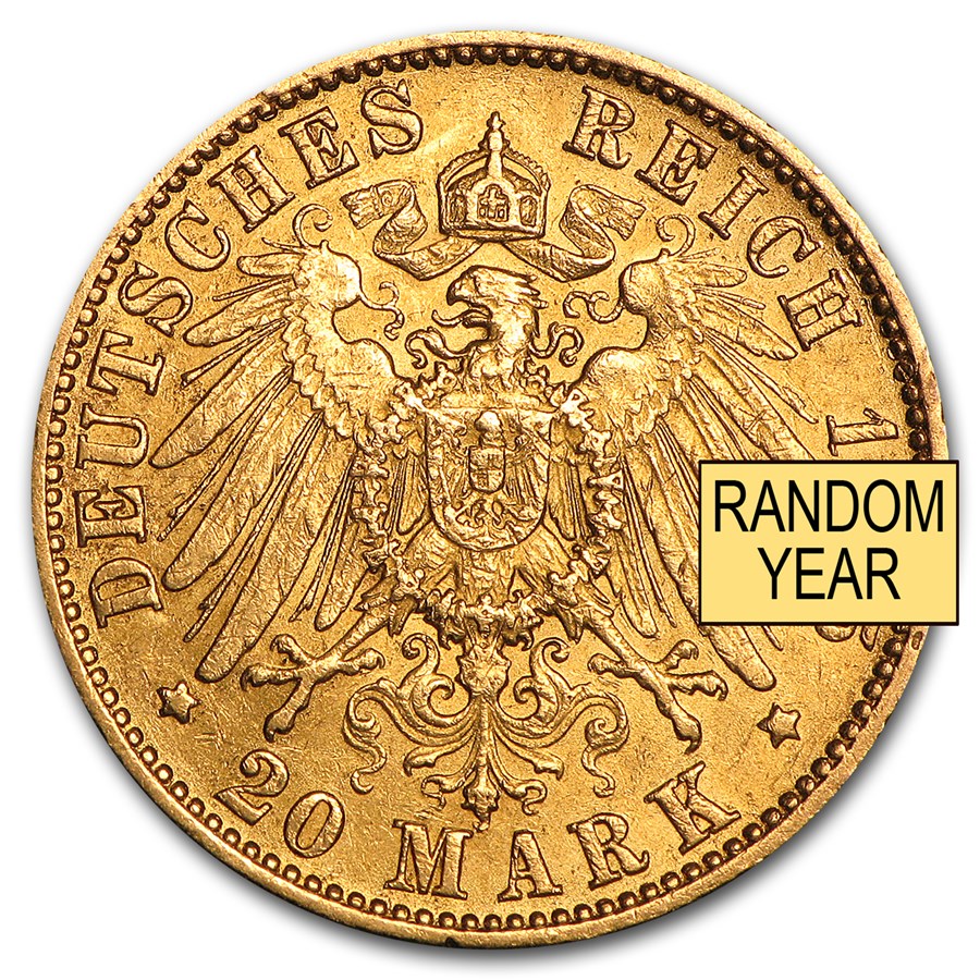 Germany Gold 20 Marks Hamburg (1875-1913) AU