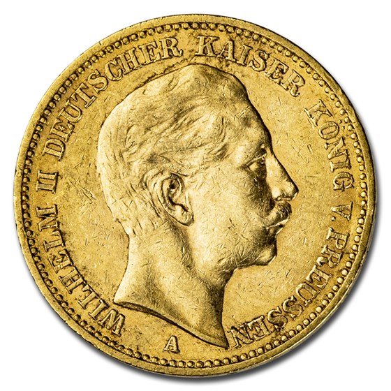 Germany Gold 20 Marks Prussia Wilhelm II (1890-1913) Avg Circ Germany Gold 20 Marks Prussia Wilhelm II (1890-1913) Avg Circ