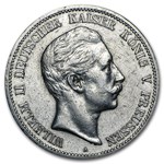 Germany Silver 5 Mark Prussia Wilhelm II (1891-1912) Avg Circ