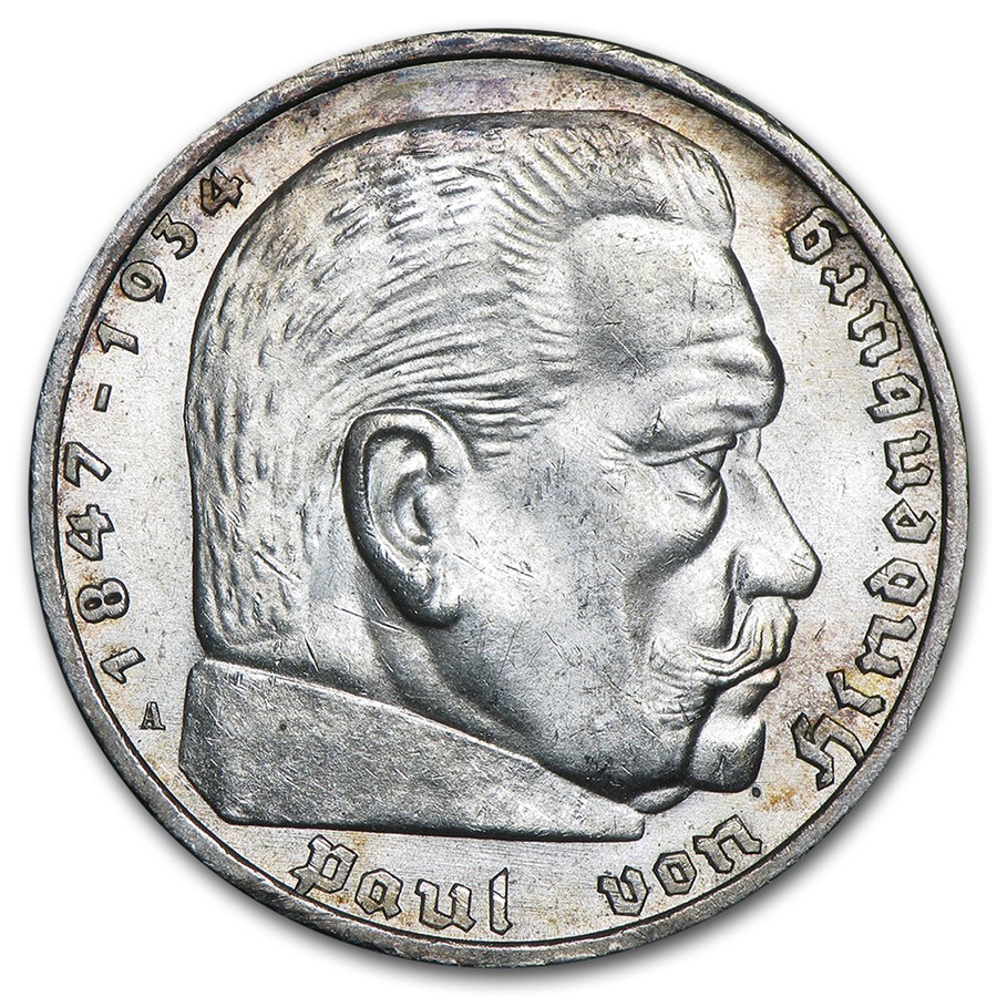 Germany Silver 5 Marks Hindenburg AU