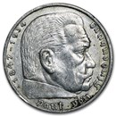 Germany Silver 5 Reichsmark Hindenburg (1935-1936) Avg Circ