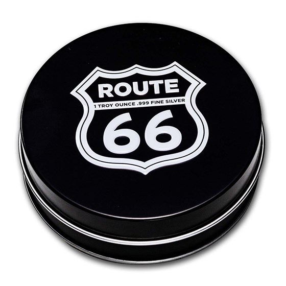 Gift Box Tin - 1 oz Silver Shield Shaped Round: Route 66