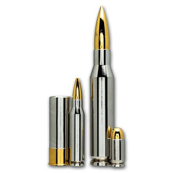 Silver Bullets Collection Gilded Silver Bullet Variety Pack - 1 oz, 2 oz, 5 oz, 10 oz Ammo