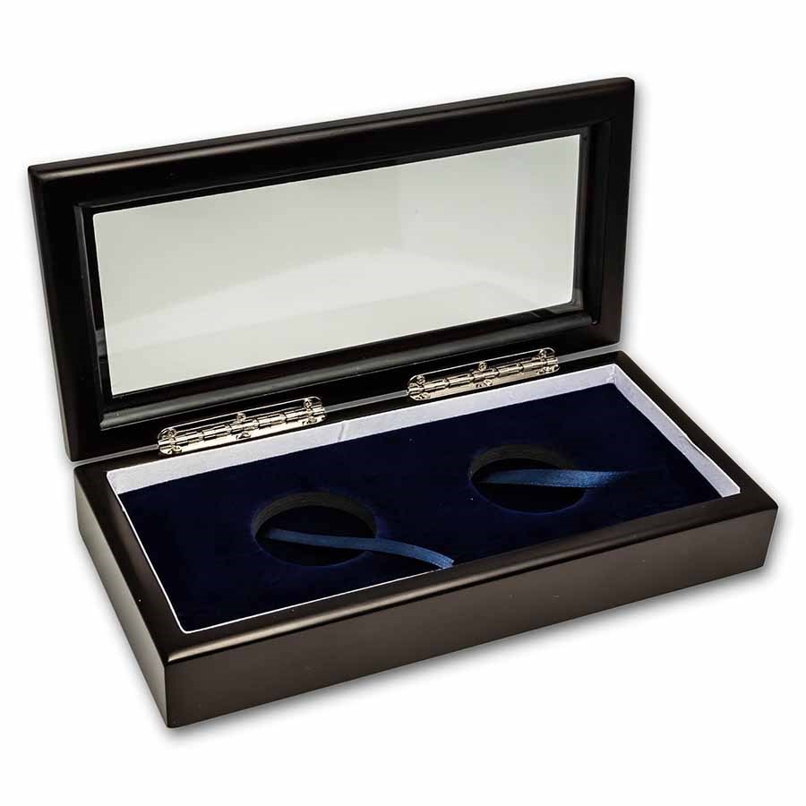 Glass Top Wood Presentation Box - 2 Coin Set (H Style Capsules)