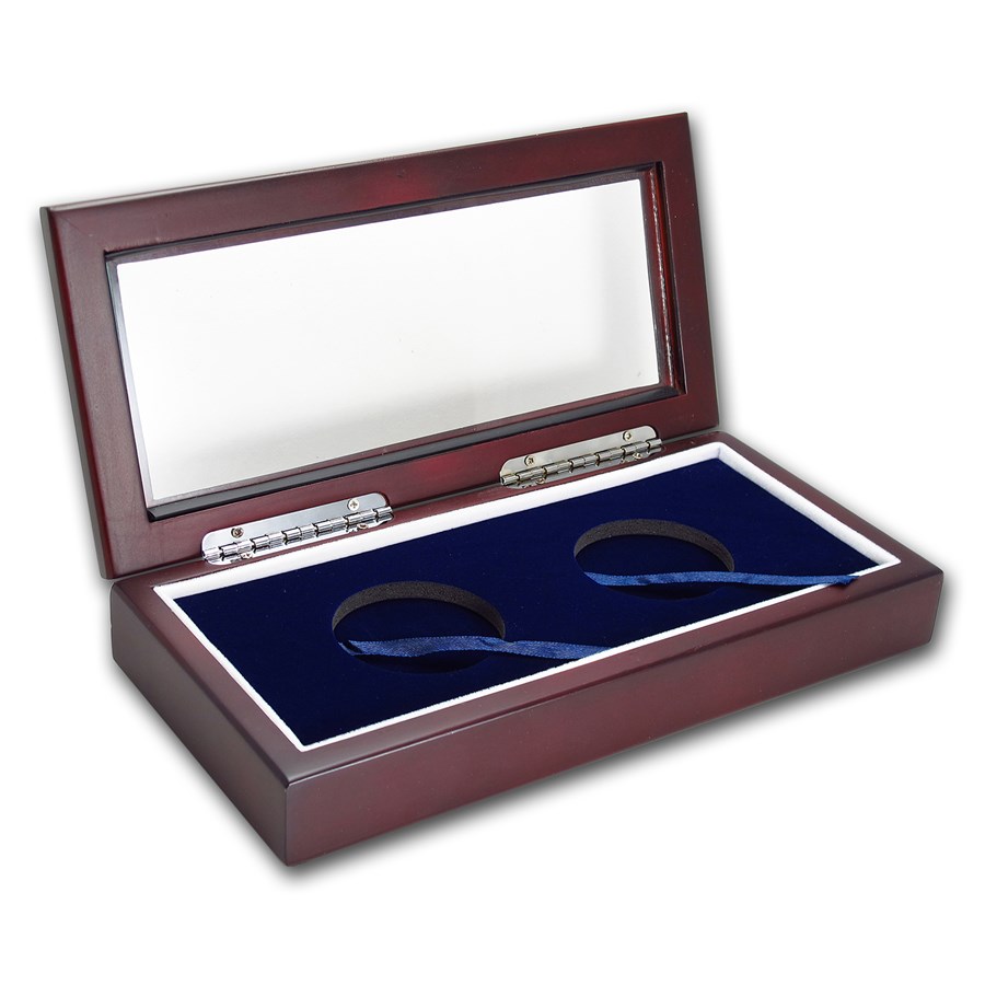 Glass Top Wood Presentation Box - 2 Coin Set (XL Capsules)