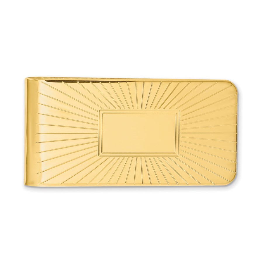 Gold-Plated Engravable Grooved Starburst Money Clip