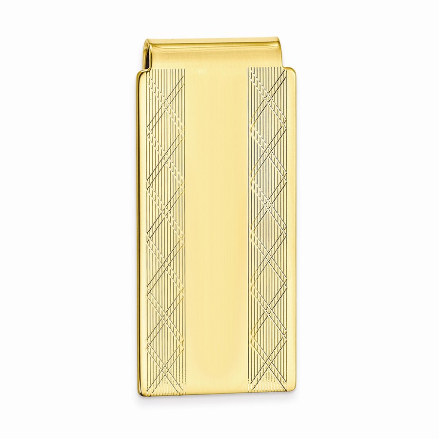 Gold-plated Kelly Waters Hinged Money Clip with X-pattern Sides