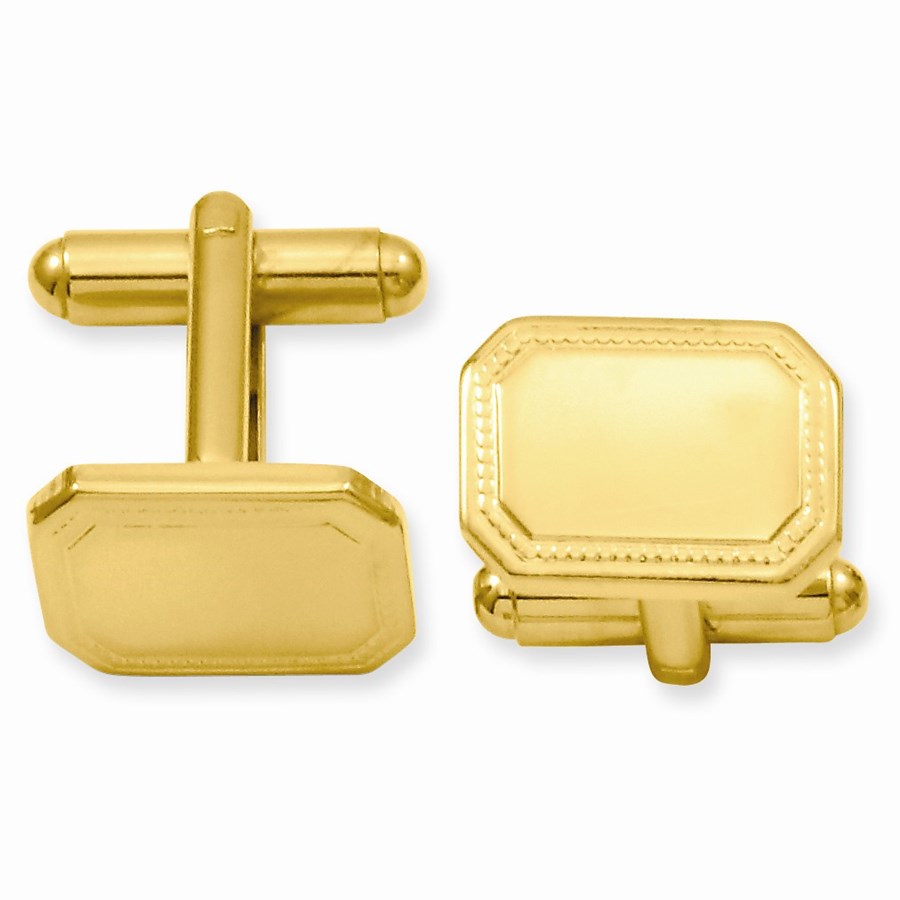 Gold-plated Polished Rectangle Cuff Links