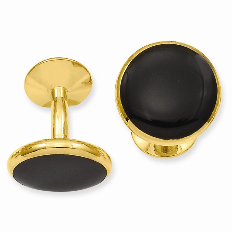 Gold-plated Round Black Epoxy Cuff Links