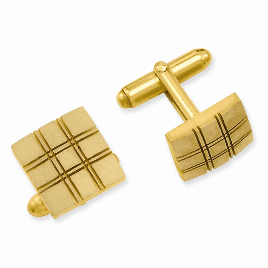 Gold-plated Square Double Lines Cuff Links