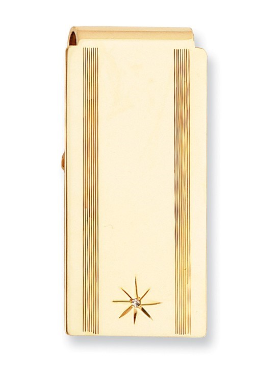 Gold-plated Star Cut .001ct Diamond Hinged Money Clip
