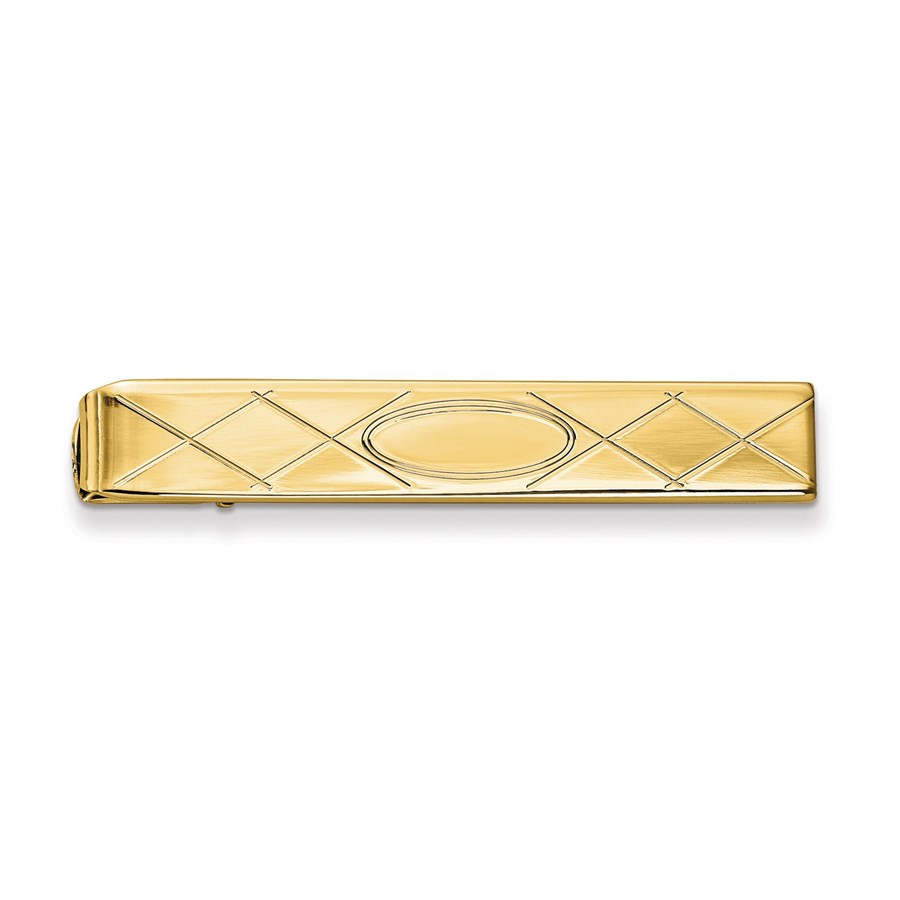 Gold-plated Tie Bar with Criss Cross & Oval Center