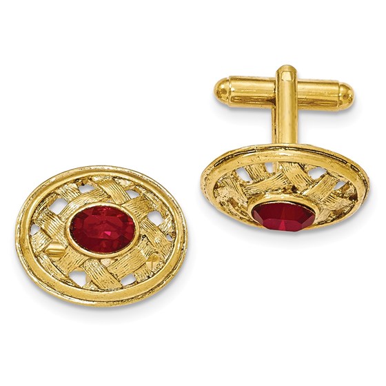Gold-tone Textured Red Crystal Cuff Links Gold-tone Textured Red Crystal Cuff Links