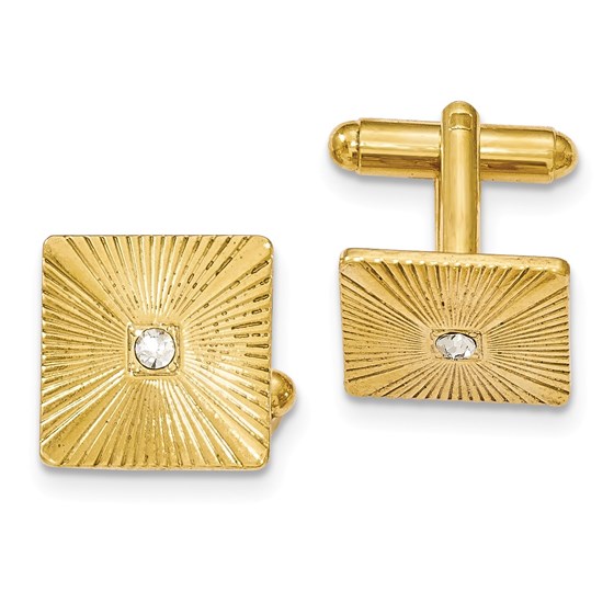 Gold-tone Textured White Crystal Square Cuff Links Gold-tone Textured White Crystal Square Cuff Links
