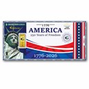 Goldnote® 1 Gram .9999 Gold Bar Note 250 Years of Freedom