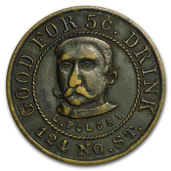 Good For 5¢ Drink Token Lorenzo Polcri Boston, MA Good For 5¢ Drink Token Lorenzo Polcri Boston, MA