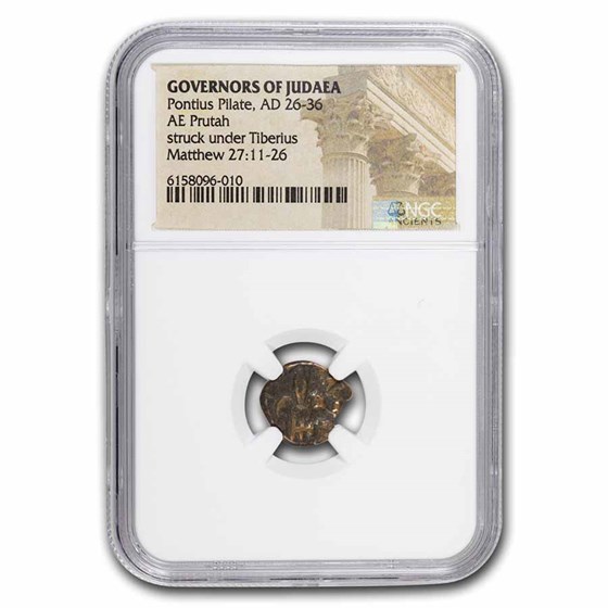 Governors of Judaea AE Prutah 26-36 AD Pontius Pilate Genuine NGC Governors of Judaea AE Prutah 26-36 AD Pontius Pilate Genuine NGC