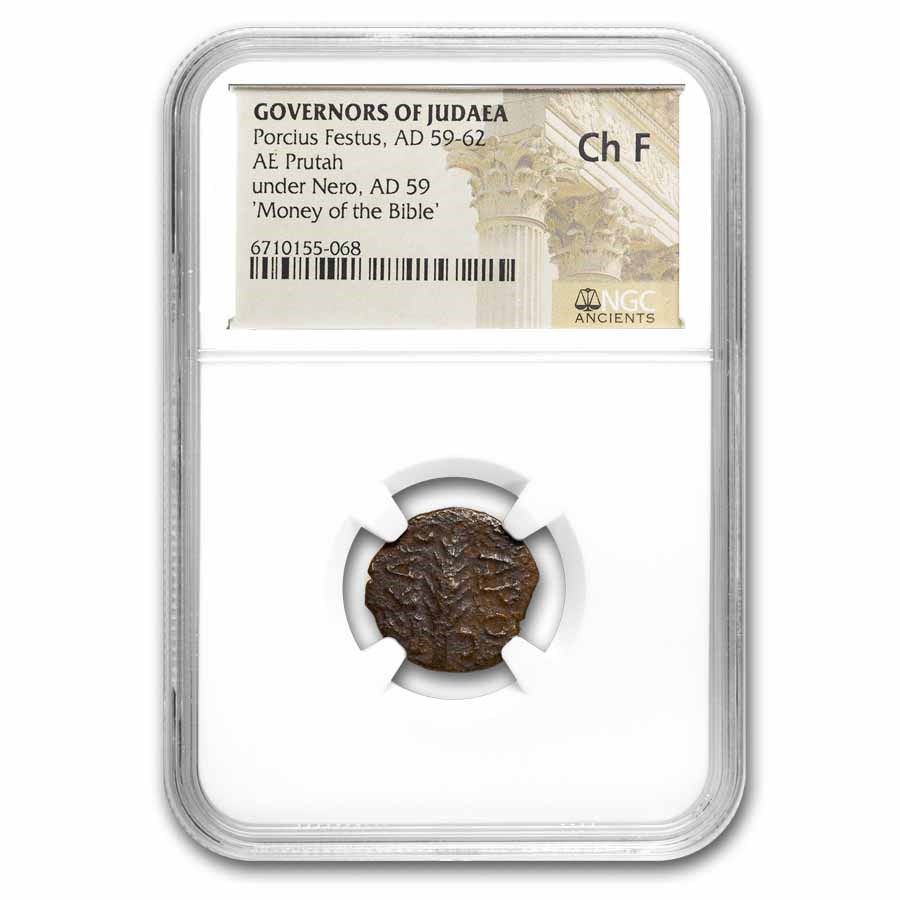 Governors of Judaea AE Prutah Porcius Festus (59-62 AD) Ch F NGC