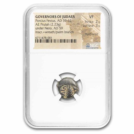Governors of Judaea AE Prutah Porcius Festus (59-62 AD) VF NGC