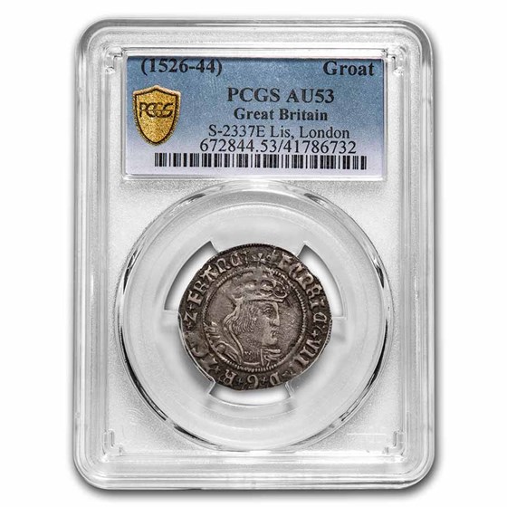 Great Britain AR Groat Henry VIII (1526-44 AD) AU-53 PCGS Great Britain AR Groat Henry VIII (1526-44 AD) AU-53 PCGS