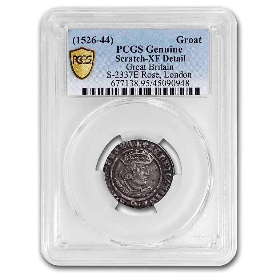 Great Britain AR Groat Henry VIII (1526-44 AD) AU-Dtls PCGS
