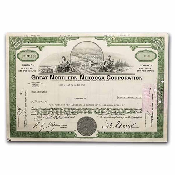 Great Northern Nekoosa Corporation Stock Certificate (Green) Great Northern Nekoosa Corporation Stock Certificate (Green)