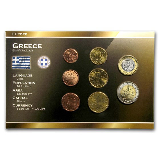 Greece 1 Cent-2 Euro 8-Coin Euro Set BU Greece 1 Cent-2 Euro 8-Coin Euro Set BU