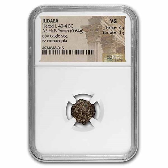 Herod I Bronze Half Prutah (40-4 BC) VG NGC Herod I Bronze Half Prutah (40-4 BC) VG NGC