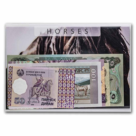 Horse Banknotes from Around the World 5-Banknote Set Unc Horse Banknotes from Around the World 5-Banknote Set Unc