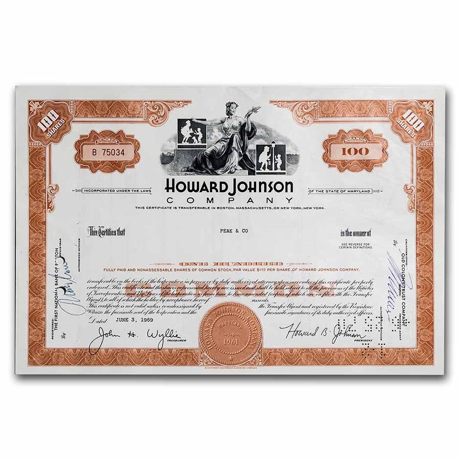 Buy Howard Johnson Company Stock Certificate APMEX
