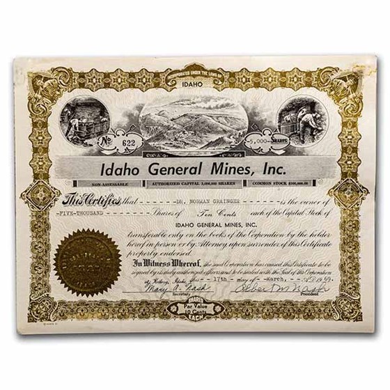 Idaho General Mines, Inc. Stock Certificate Idaho General Mines, Inc. Stock Certificate