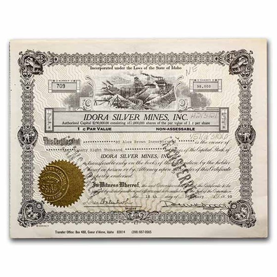 Idora Silver Mines, Inc. Stock Certificate