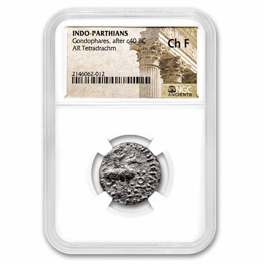 Indo-Parthians AR Tetradrachm Gondophares (after 40BC) Ch F NGC